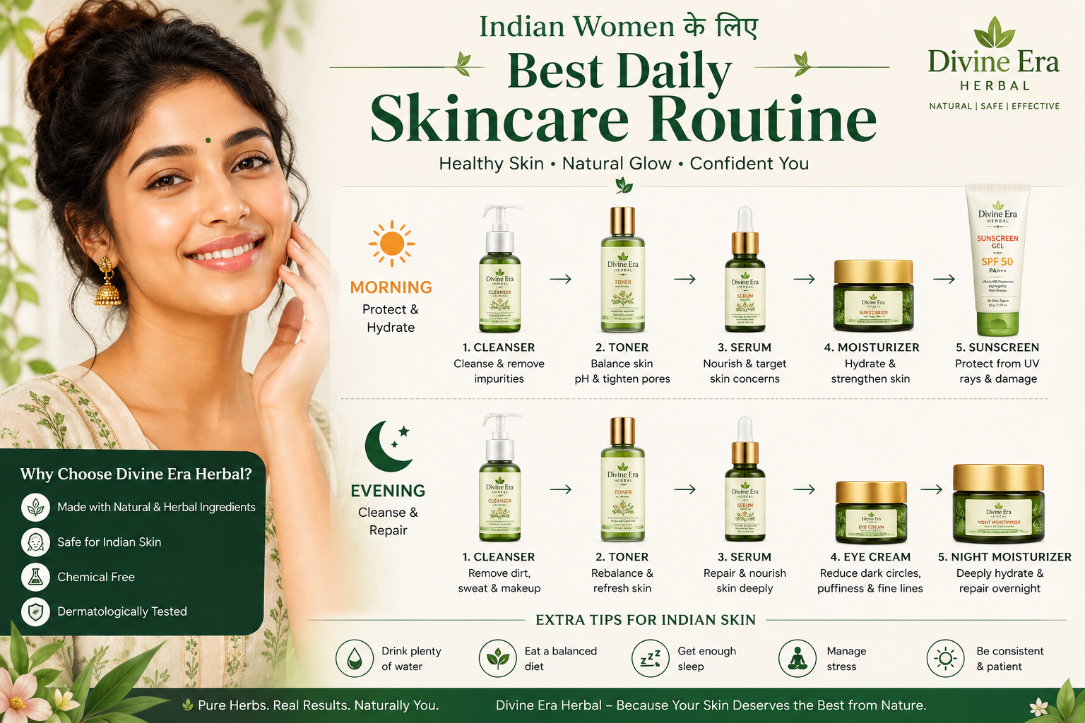 Indian Women के लिए Best Daily Skincare Routine | Divine Era Herbal