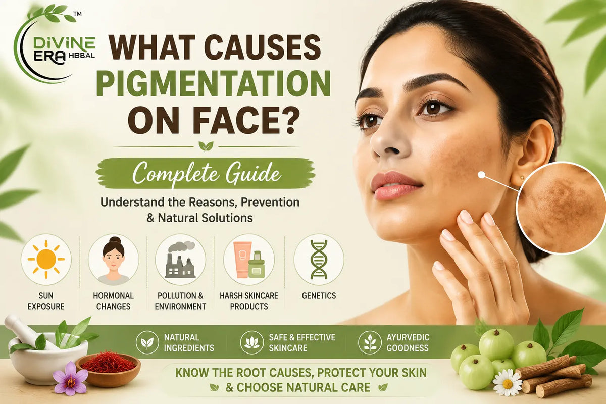 Woman checking pigmentation on face in mirror with dark patches on cheeks