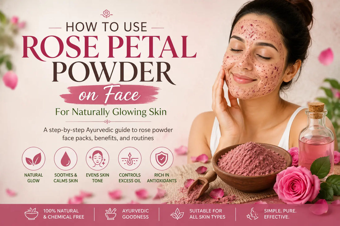 Woman applying rose petal powder face pack for glowing skin