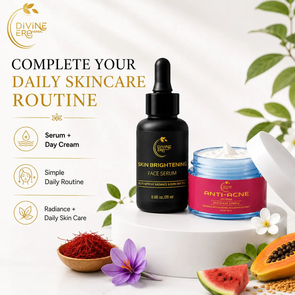 Anti Acne Duo | Herbal Face Serum & Anti Acne Cream for Pimples & Acne Marks (2-Month Kit) Divine Era Herbal