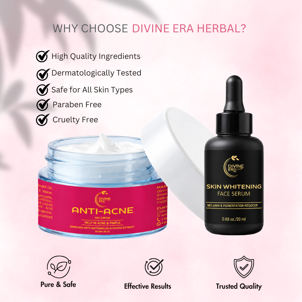 Anti Acne Duo | Herbal Face Serum & Anti Acne Cream for Pimples & Acne Marks (2-Month Kit) Divine Era Herbal