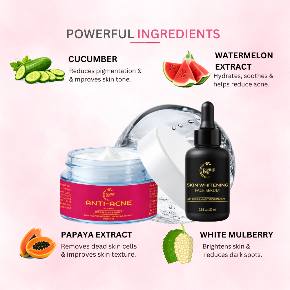 Anti Acne Duo | Herbal Face Serum & Anti Acne Cream for Pimples & Acne Marks (2-Month Kit) Divine Era Herbal