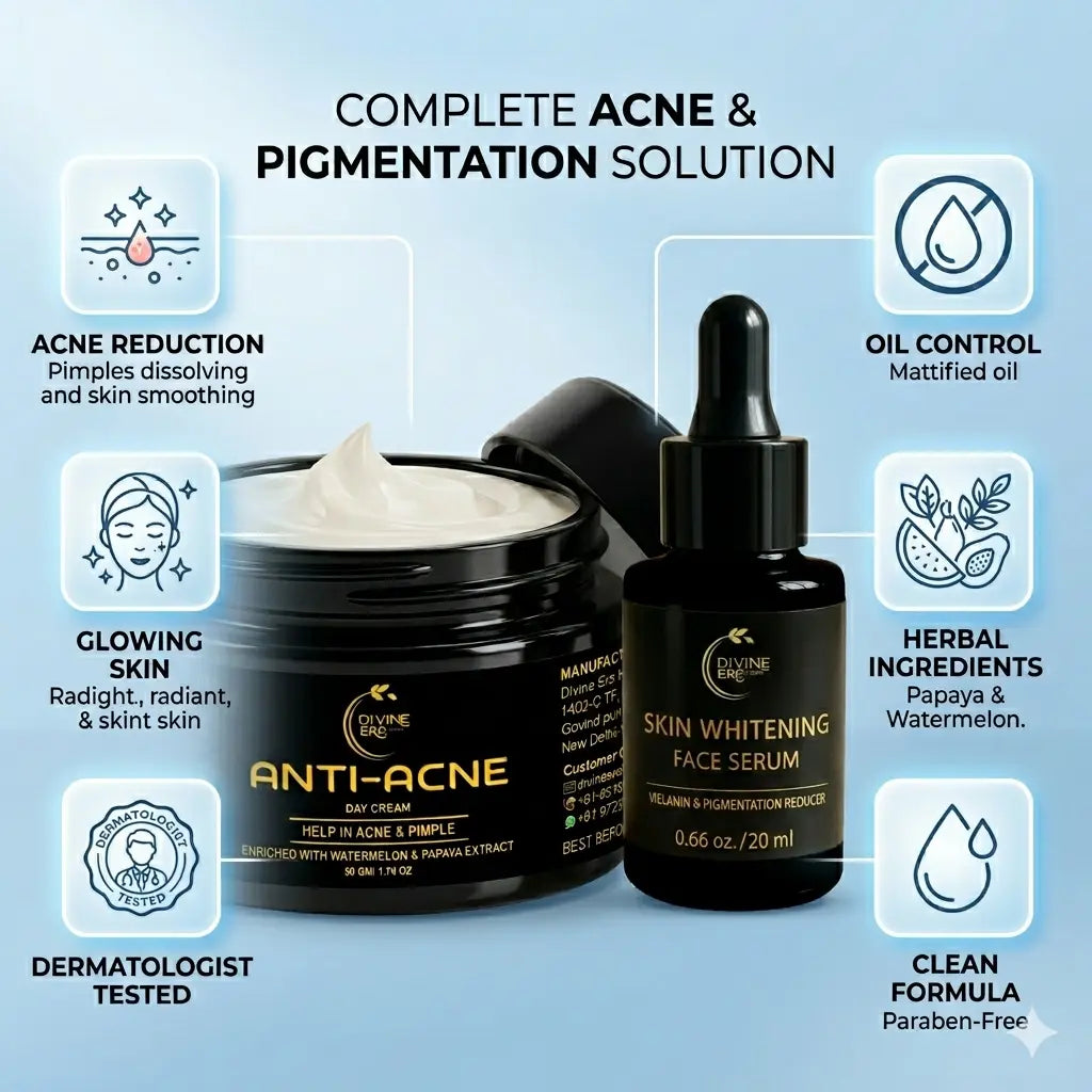 Divine Era Herbal Acne Cream & Face Brightening Serum Combo Kit