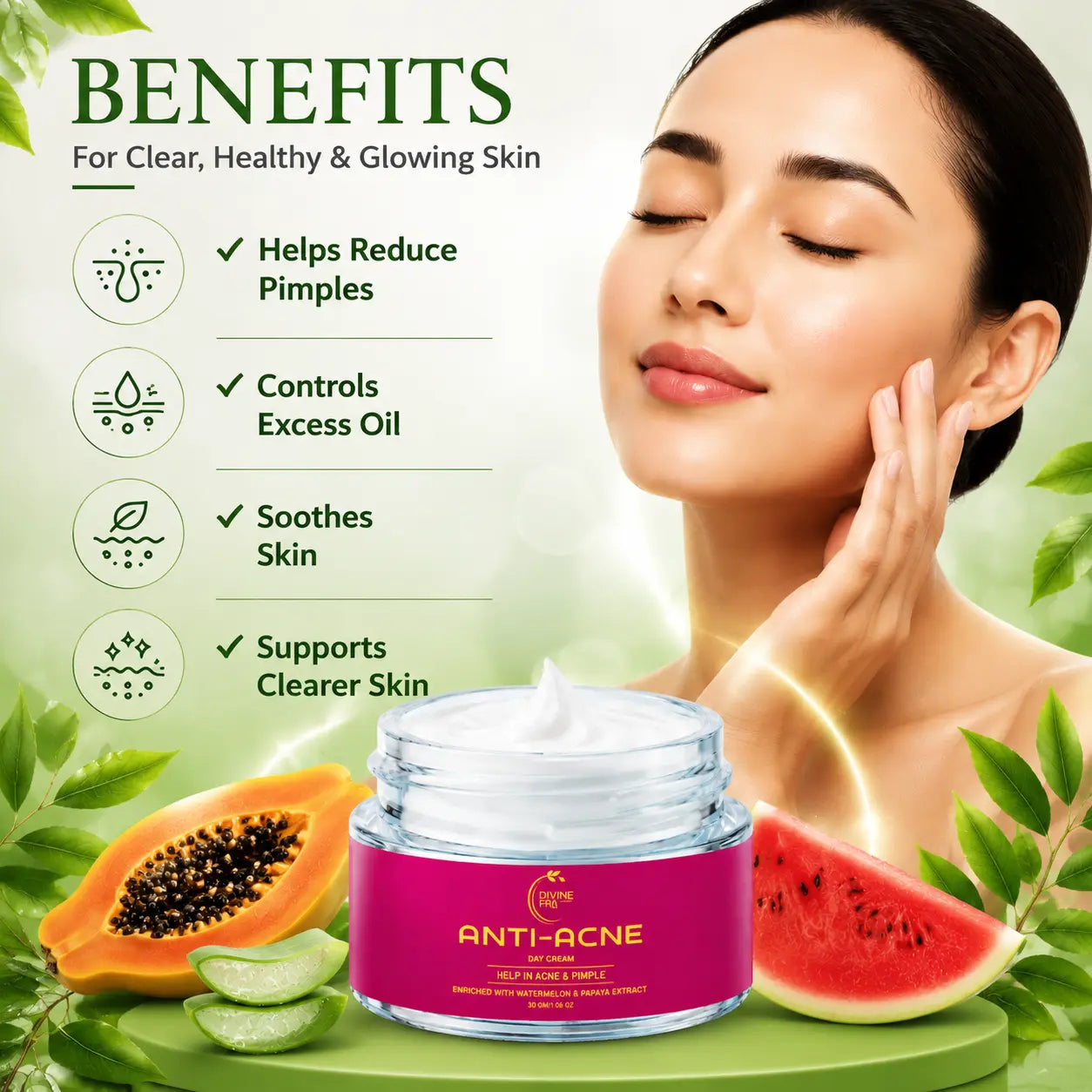 Anti Acne Cream 30gm | Pimple Control & Acne Spot Reduction Cream Divine Era Herbal