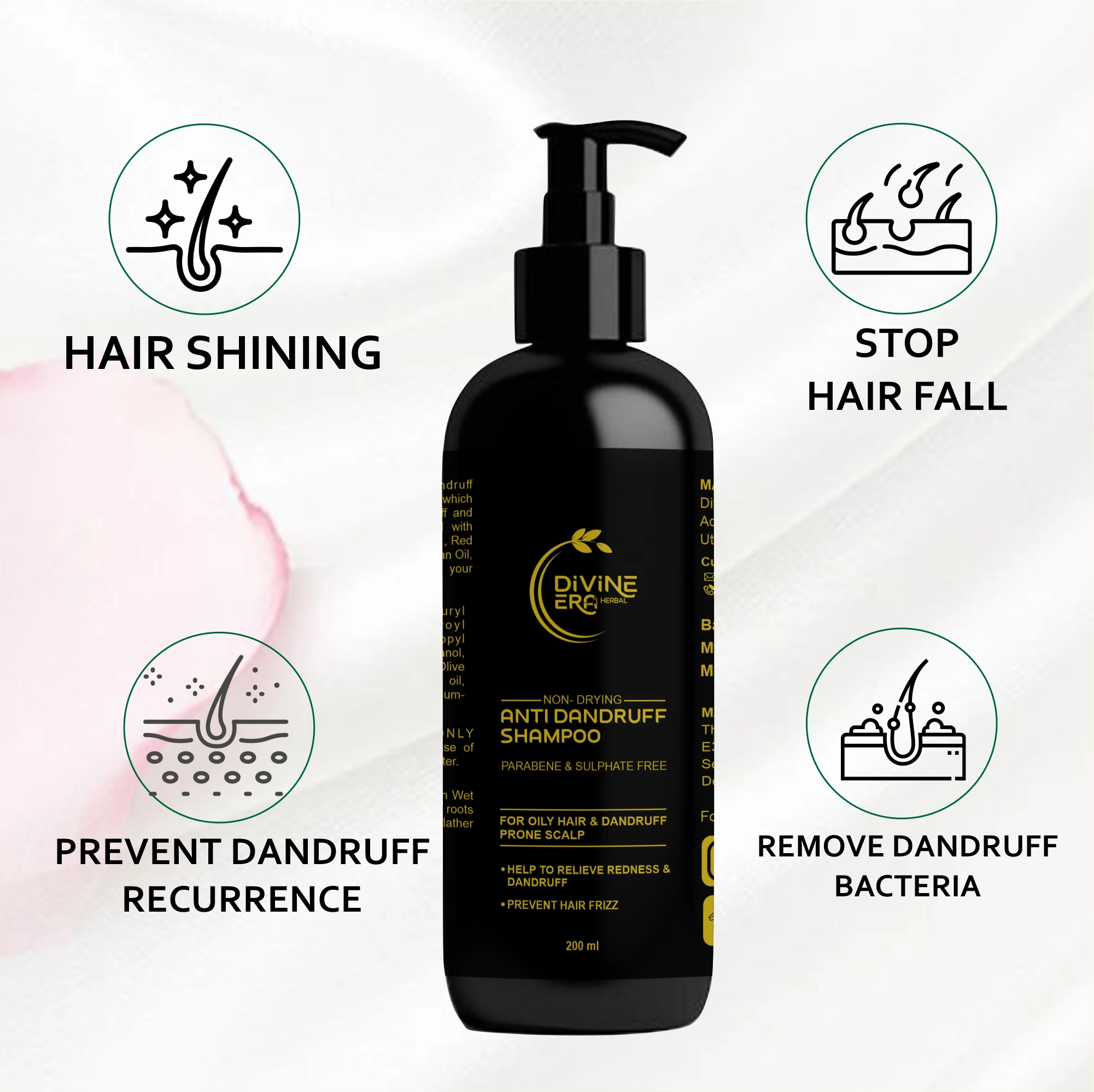 Divine Era Herbal Anti Dandruff Shampoo 200ml | Flake Control & Scalp Care Shampoo