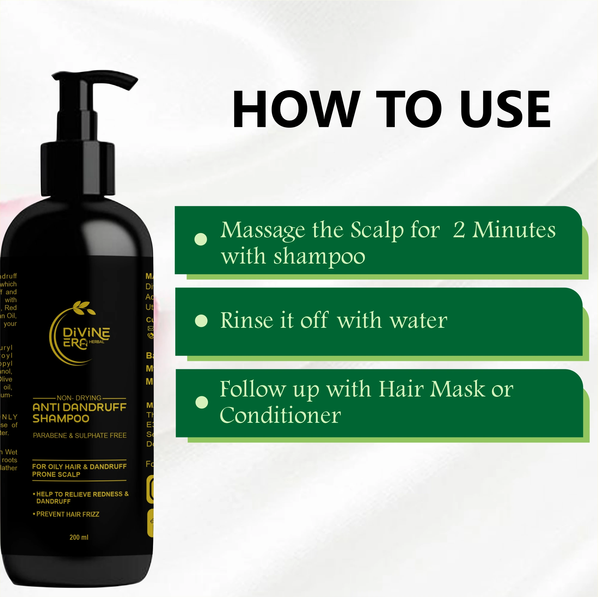 Divine Era Herbal Anti Dandruff Shampoo 200ml | Flake Control & Scalp Care Shampoo