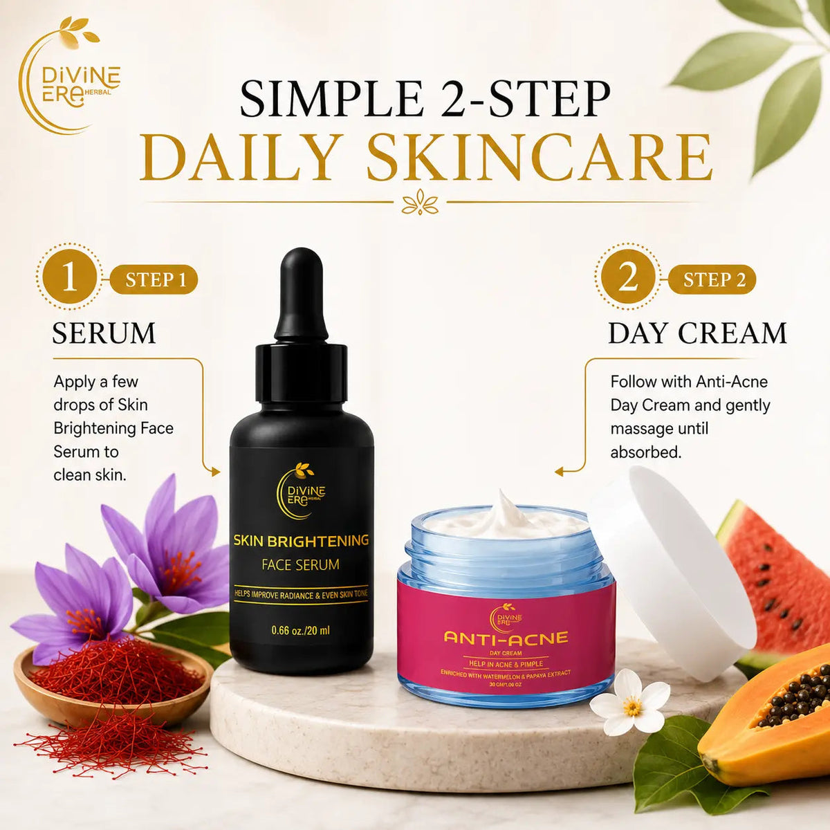 Anti Acne Duo | Herbal Face Serum & Anti Acne Cream for Pimples & Acne Marks (2-Month Kit) Divine Era Herbal