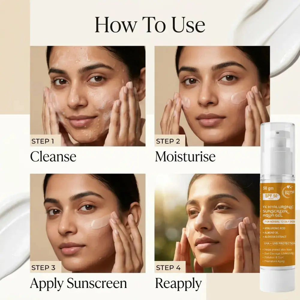 SPF 50 Hyaluronic Sunscreen Aqua Gel 50gm | Lightweight Daily Sun Protection Divine Era Herbal