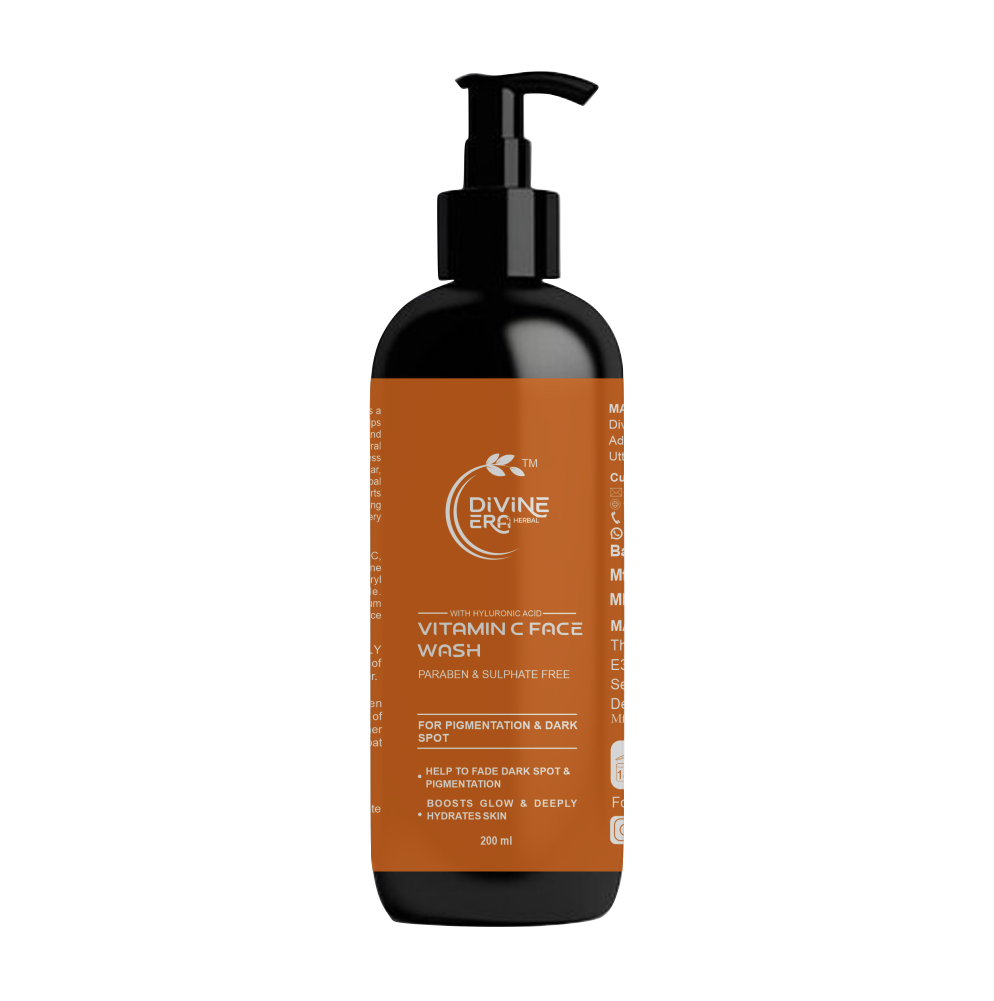 Divine Era Herbal Vitamin C Face Wash for Glowing Skin – Deep Cleansing, Brightening & Refreshing Face Cleanser | 200 ml