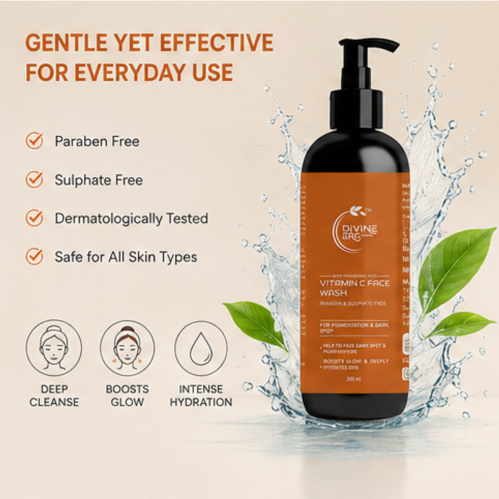 Divine Era Herbal Vitamin C Face Wash for Glowing Skin – Deep Cleansing, Brightening & Refreshing Face Cleanser | 200 ml