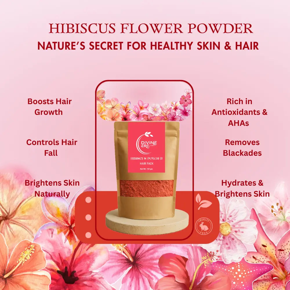 Hibiscus Powder – Pure Hibiscus Flower Powder for Hair & Skin Care | Herbal Ayurvedic Beauty Care Divine Era Herbal