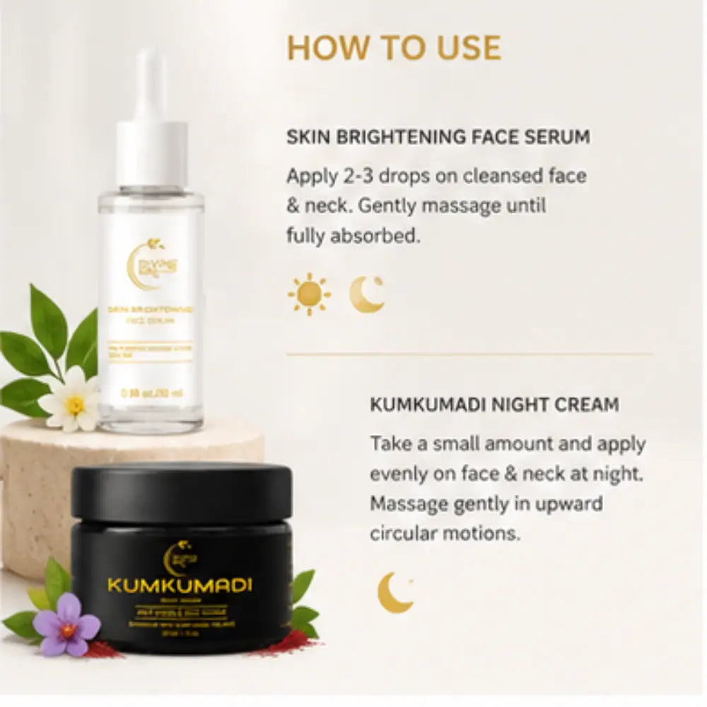 Kumkumadi De-Pigmentation Duo | Face Serum & Night Cream for Glowing, Even-Toned Skin- 3 Month Care Kit