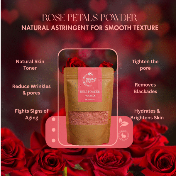 Divine Era Herbal Rose Petals Powder-150g Natural Face Pack for Glowing Skin, Tan Removal & Skin Brightening | Pure Floral Care for All Skin Types - Image 2
