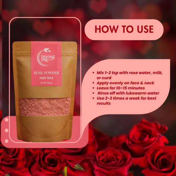Divine Era Herbal Rose Petals Powder-150g Natural Face Pack for Glowing Skin, Tan Removal & Skin Brightening | Pure Floral Care for All Skin Types - Image 4