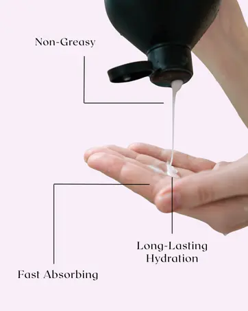 Herbal body lotion for dry skin that is non-greasy, quickly absorbs, and provides long-lasting hydration for soft and smooth skin.