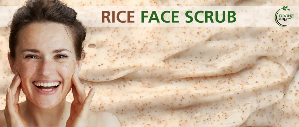Natural face scrub for glowing skin with rice water, honey, and walnut grain for exfoliation and brightening