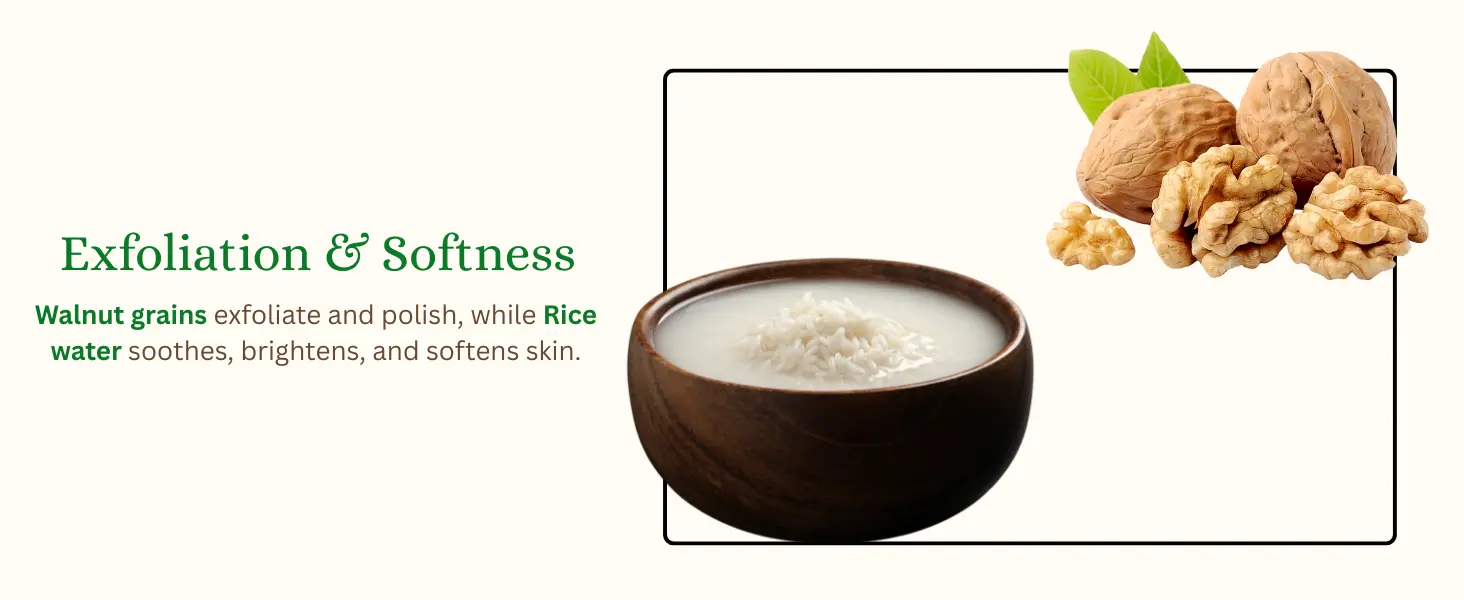 Walnut grain exfoliating face scrub for glowing skin and smooth texture.