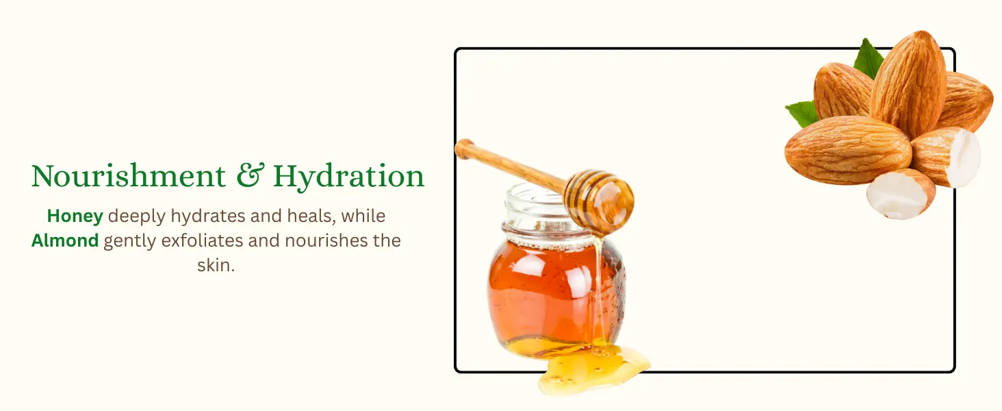 Organic face scrub for glowing skin made with rice water, honey, and walnut shell granules.