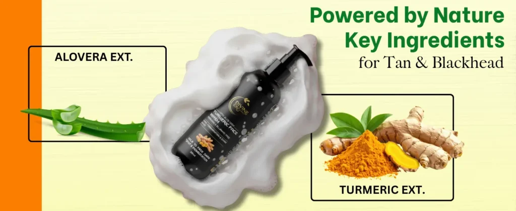 Best face wash for oily skin ingredients featuring Aloe Vera Extract and Turmeric Extract for oil control, acne care, and deep cleansing