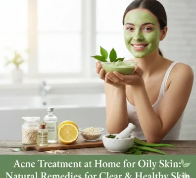 Woman applying natural face pack for acne treatment at home for oily skin